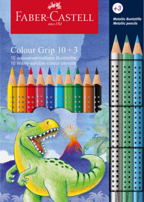 SET PROMO CREIOANE COLORATE 10+3 CULORI GRIP 2001 DINOZAURI FABER-CASTELL